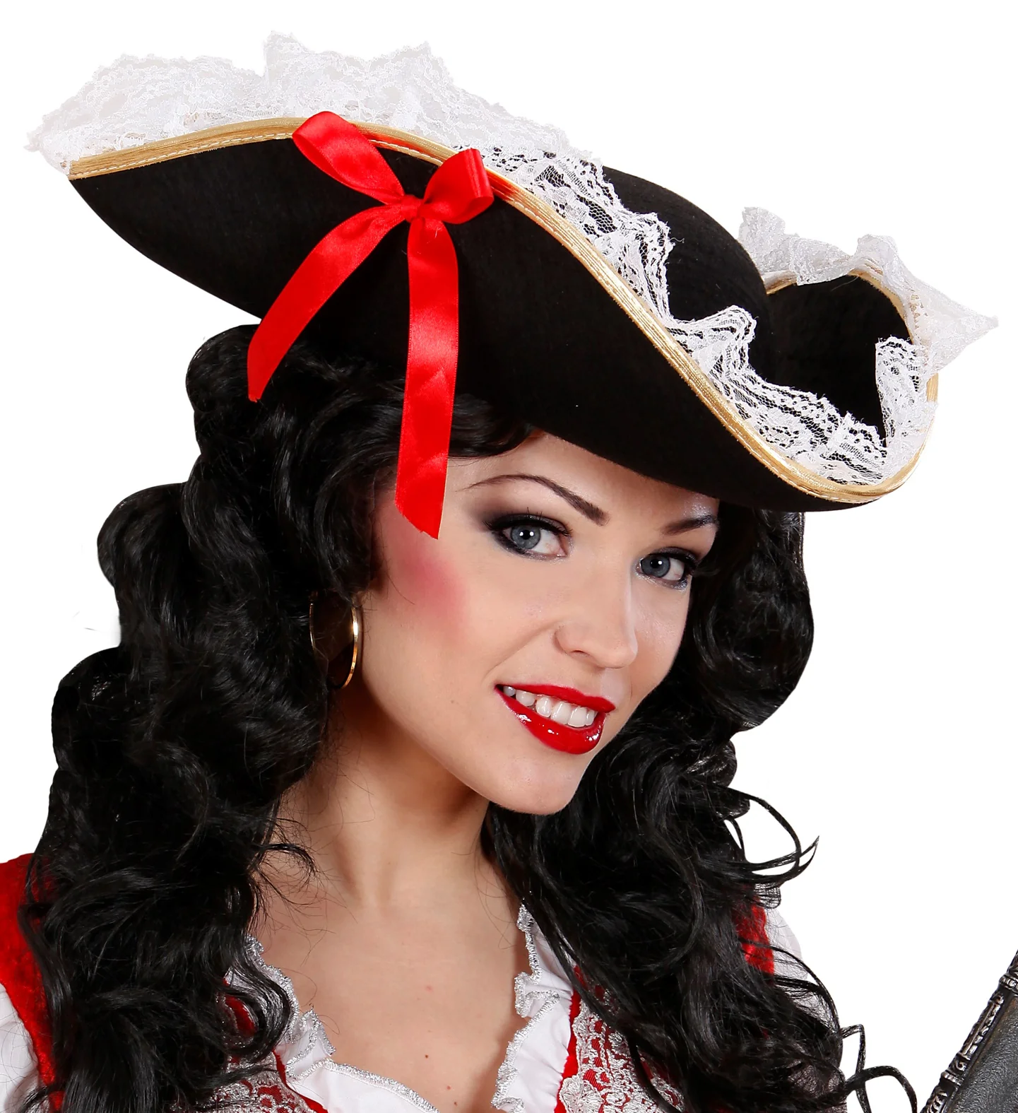 Tricorn hoge hoed met kant en strik - Image 2