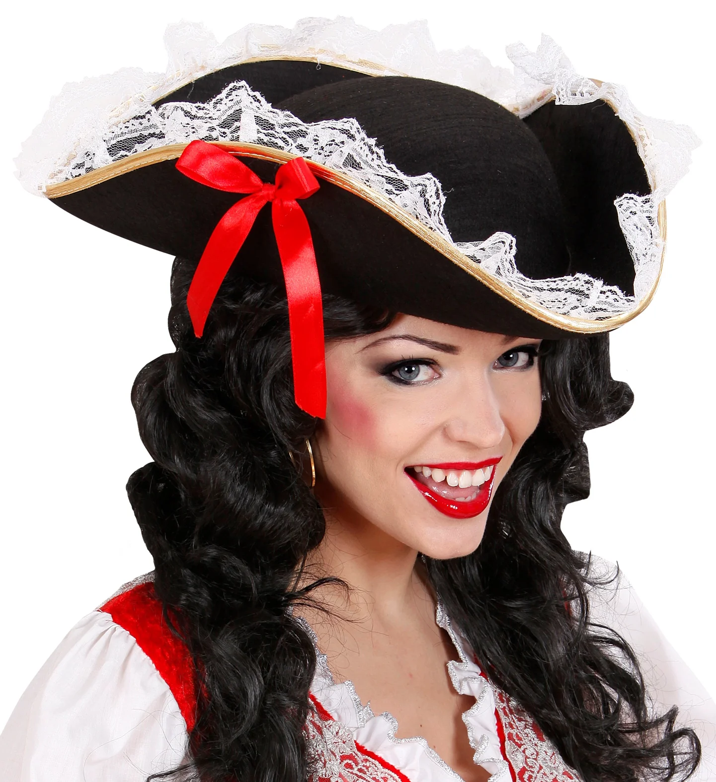Tricorn hoge hoed met kant en strik - Image 3