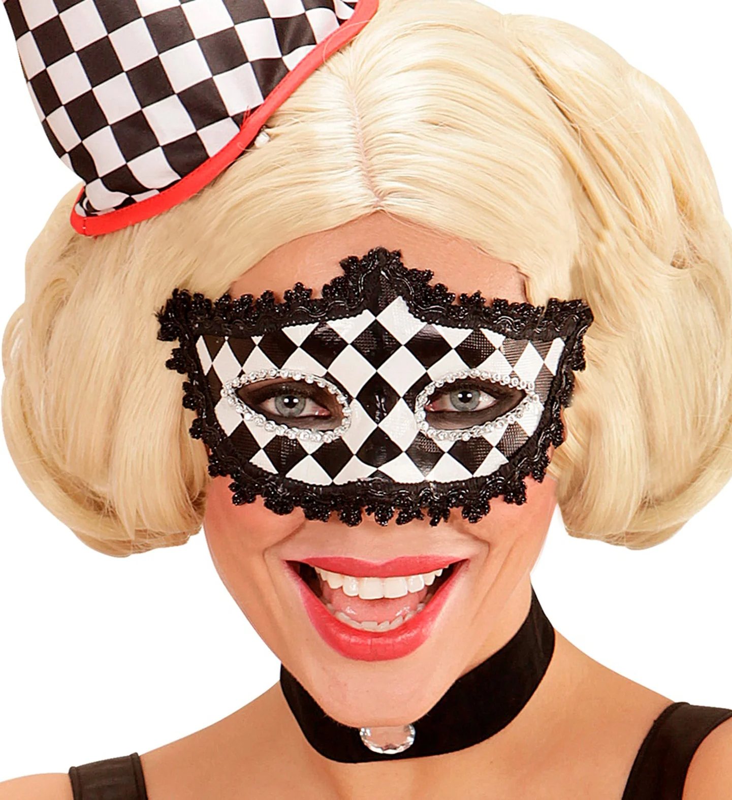 Zwart wit geblokt oogmasker - Image 2