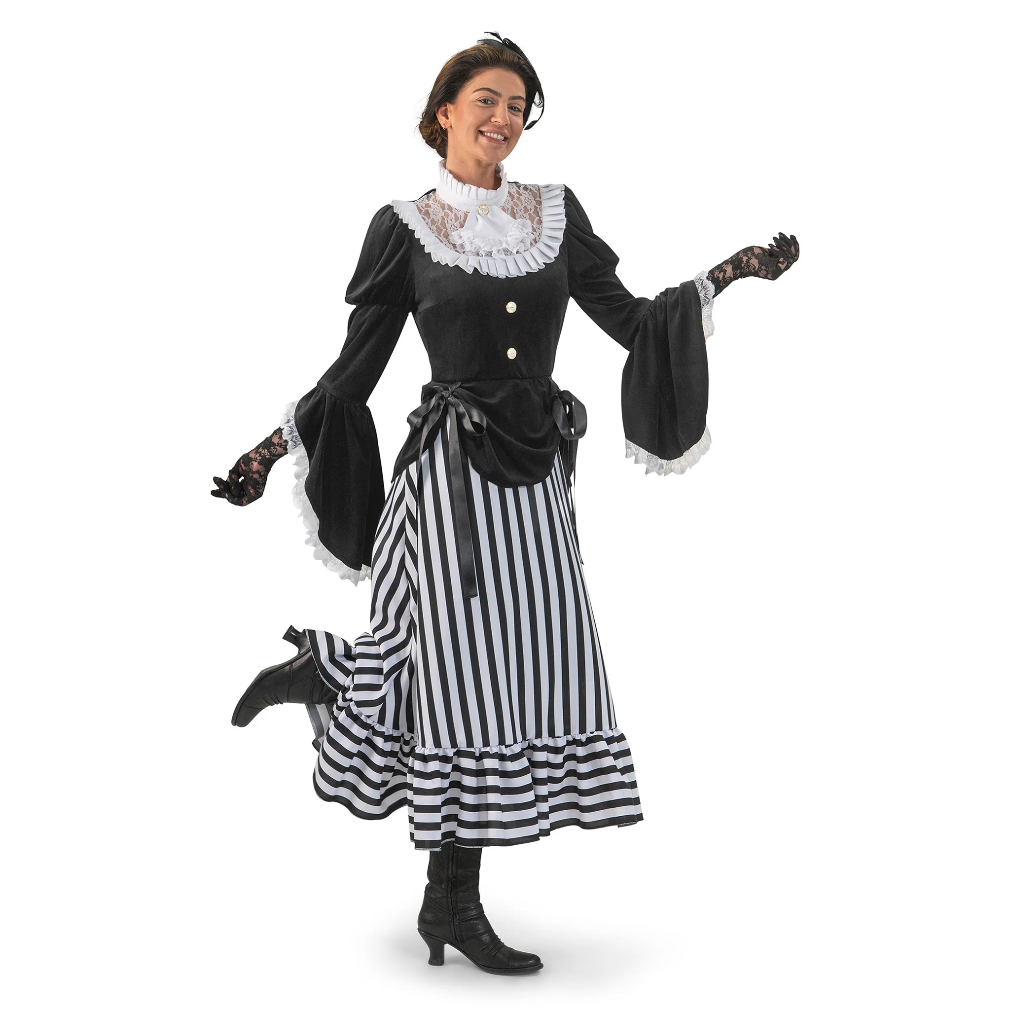 Victoriaanse jurk dames zwart/wit