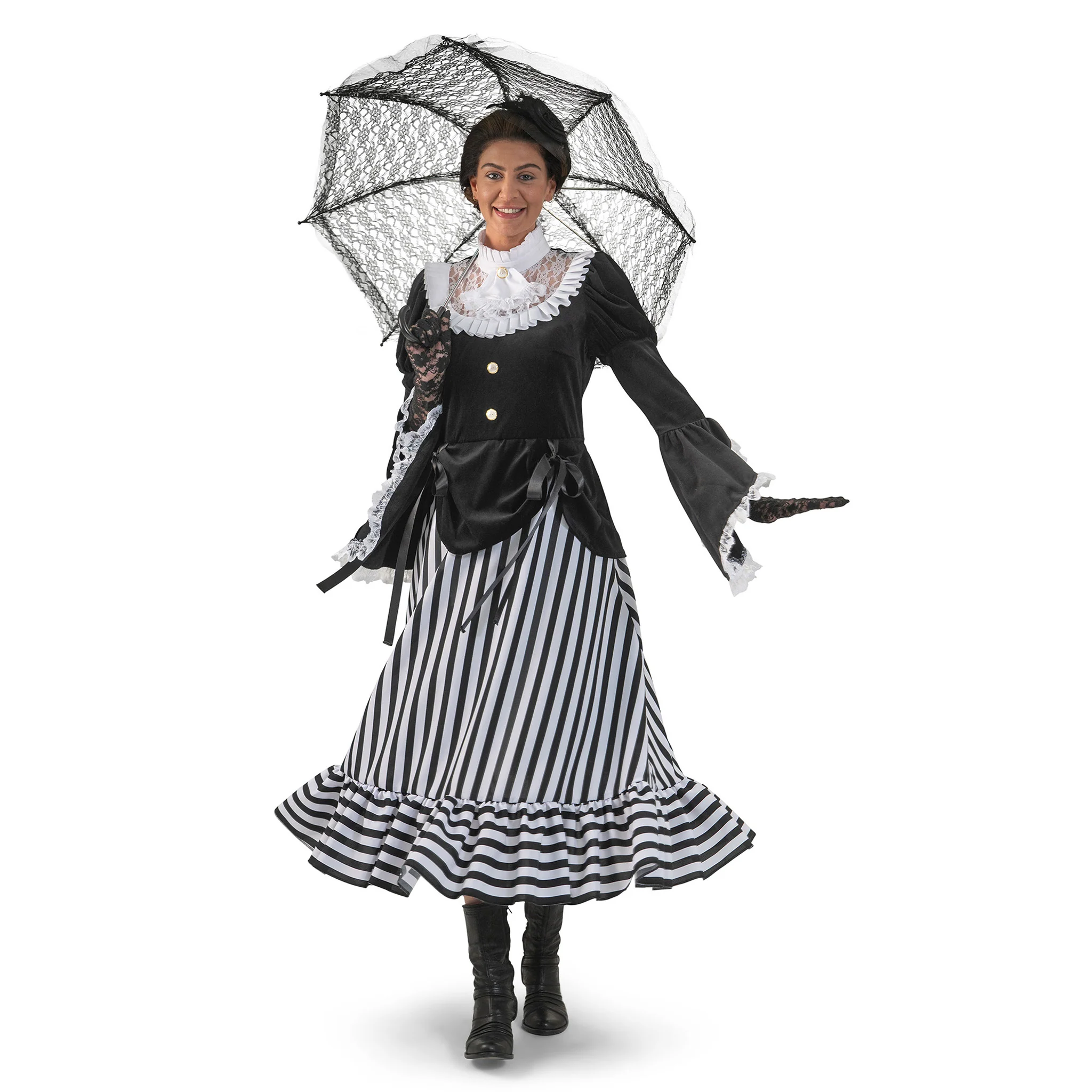 Victoriaanse jurk dames zwart/wit - Image 3
