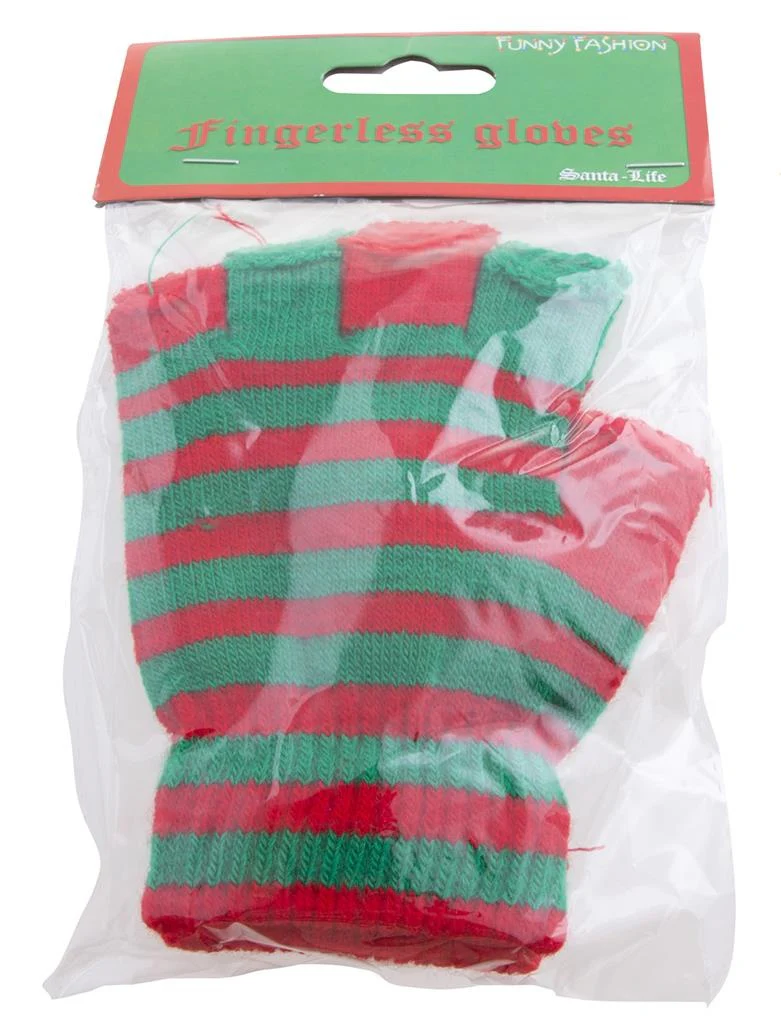 Vingerloze handschoenen rood groen gestreept - Image 2
