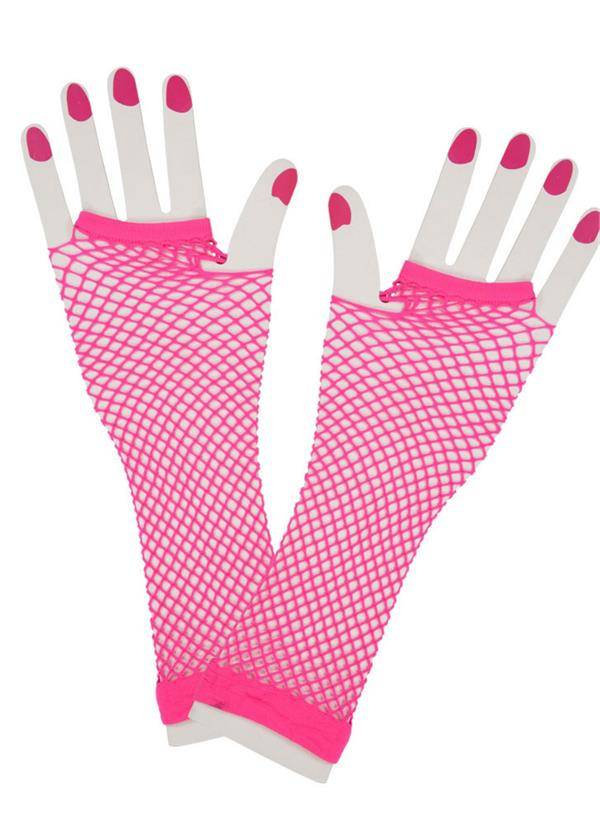 Vingerloze lange net-handschoenen neon roze
