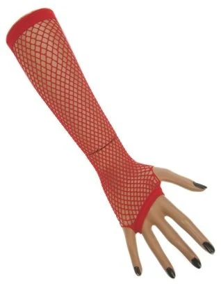 Vingerloze net handschoenen lang rood