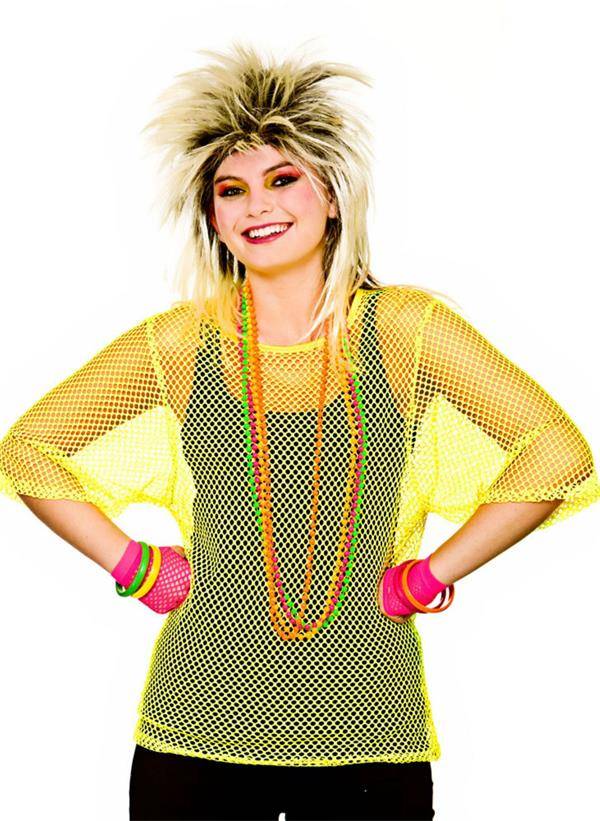 Visnet t-shirt 80-jaren neon geel