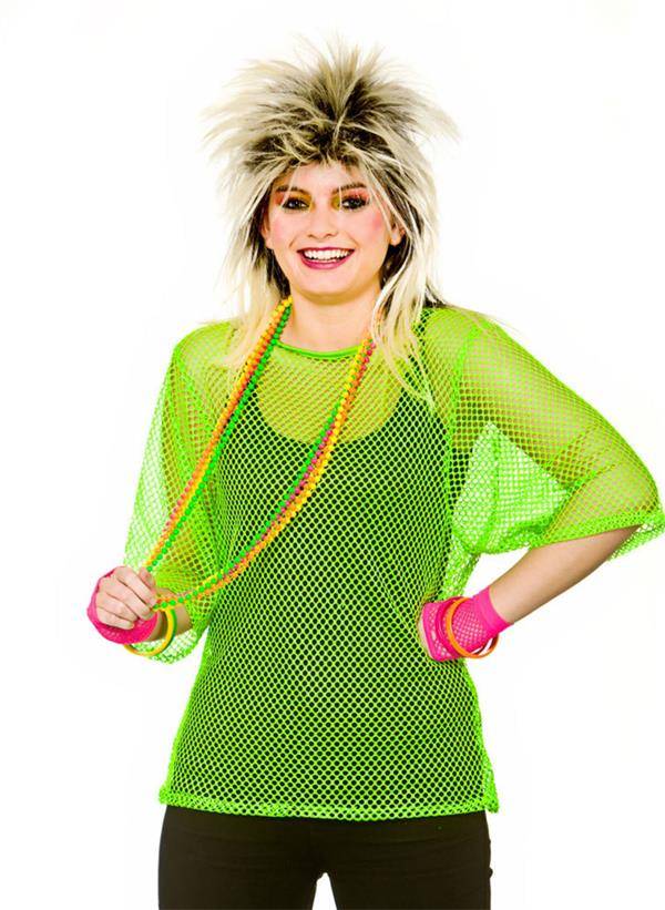 Visnet t-shirt 80-jaren neon groen