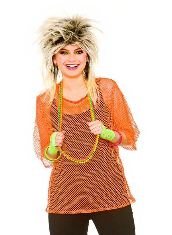 Visnet t-shirt 80-jaren neon oranje