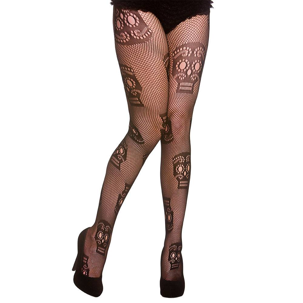 Visnetpanty zwart met schedels