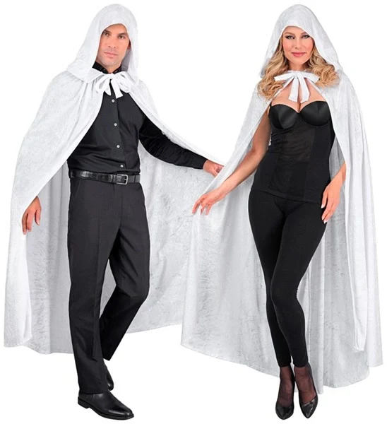 Wit fluwelen cape met kap 140cm Bente - Image 4
