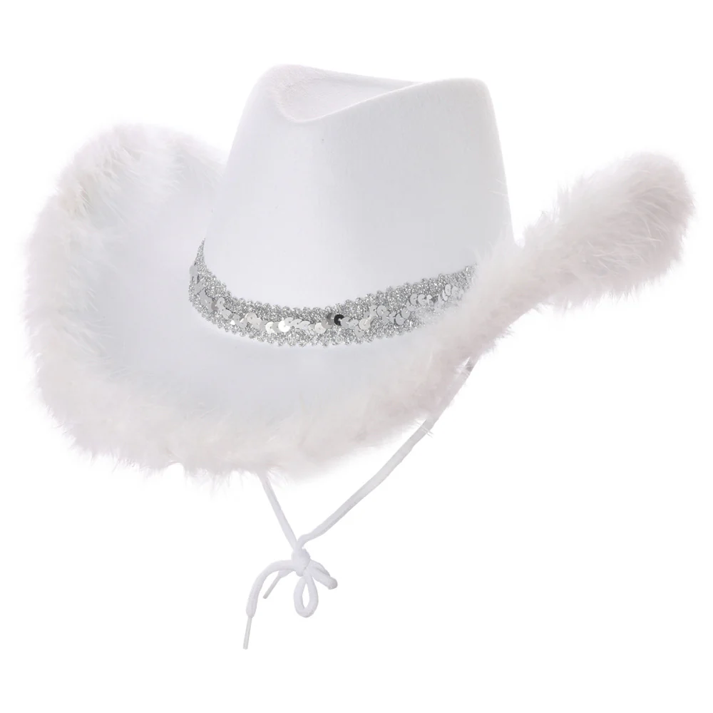Wit cowboyhoed glitter marabou