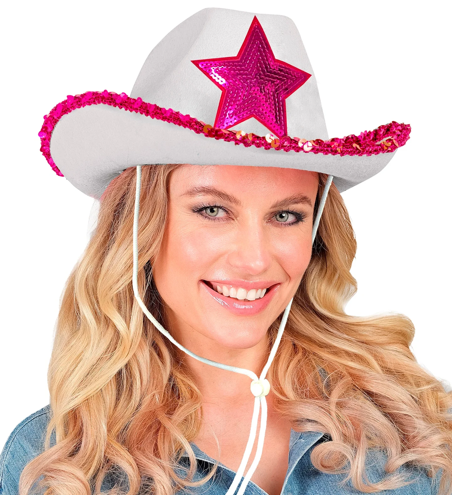 Witte cowboyhoed met roze paillettten ster - Image 2