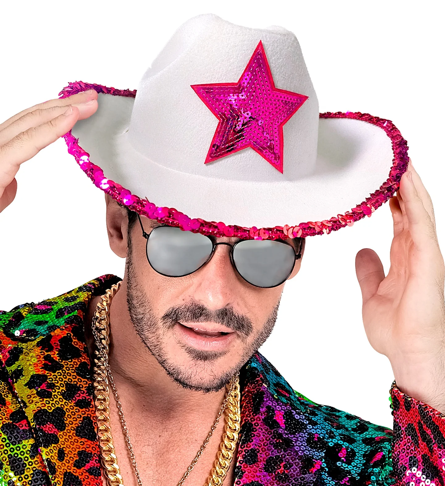 Witte cowboyhoed met roze paillettten ster - Image 3