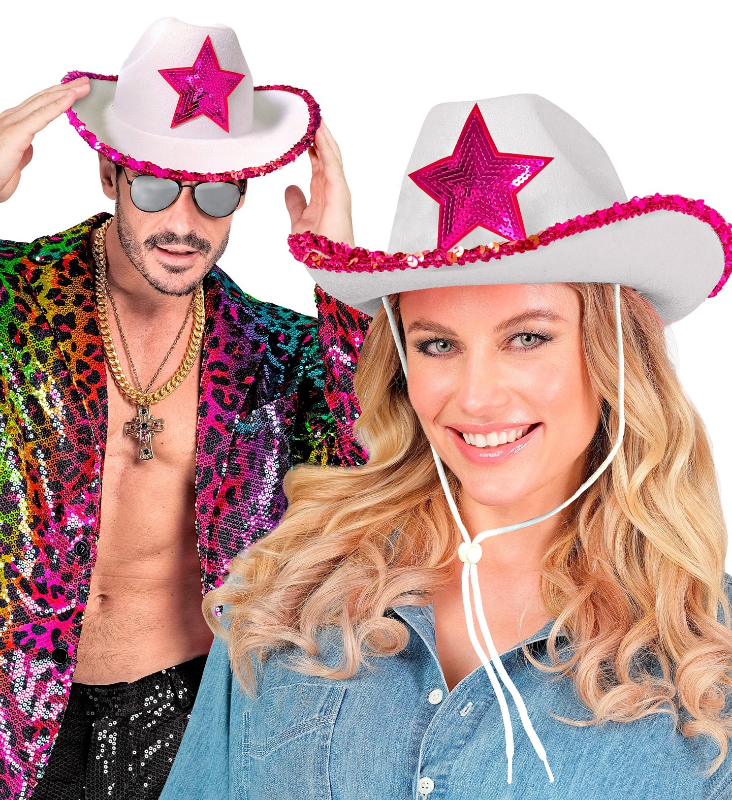 Witte cowboyhoed met roze paillettten ster - Image 4