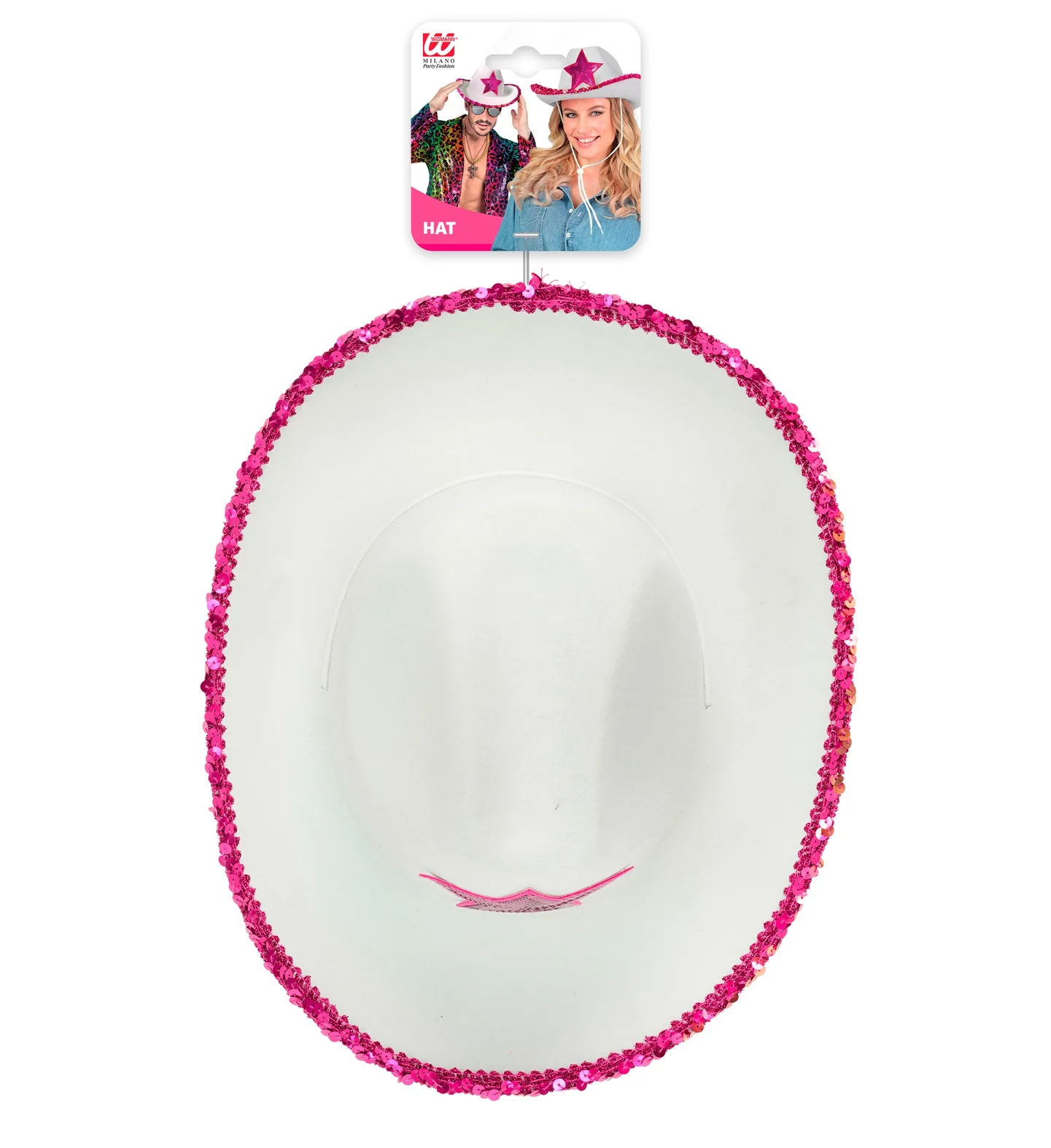 Witte cowboyhoed met roze paillettten ster - Image 6
