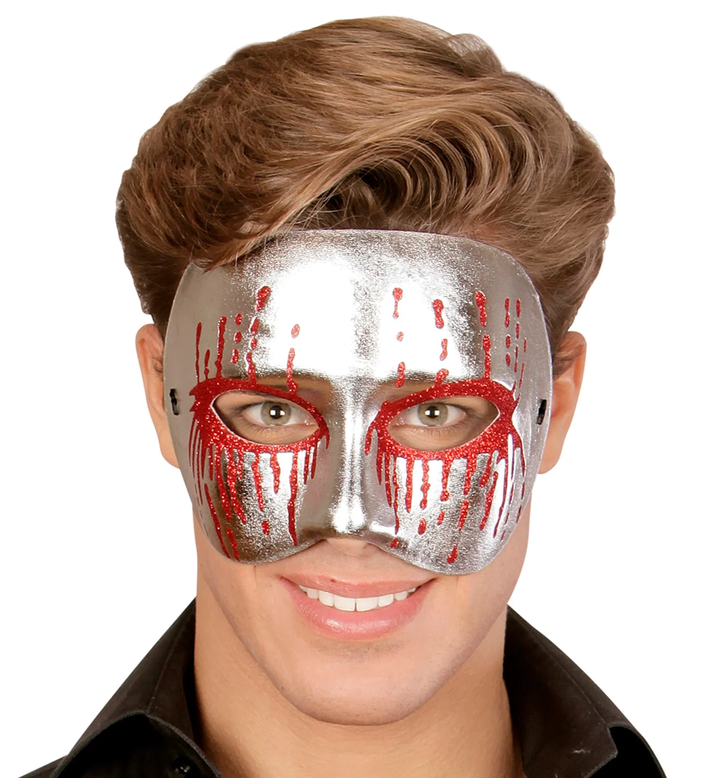 Zilver metallic psychomasker met bloedende ogen - Image 3