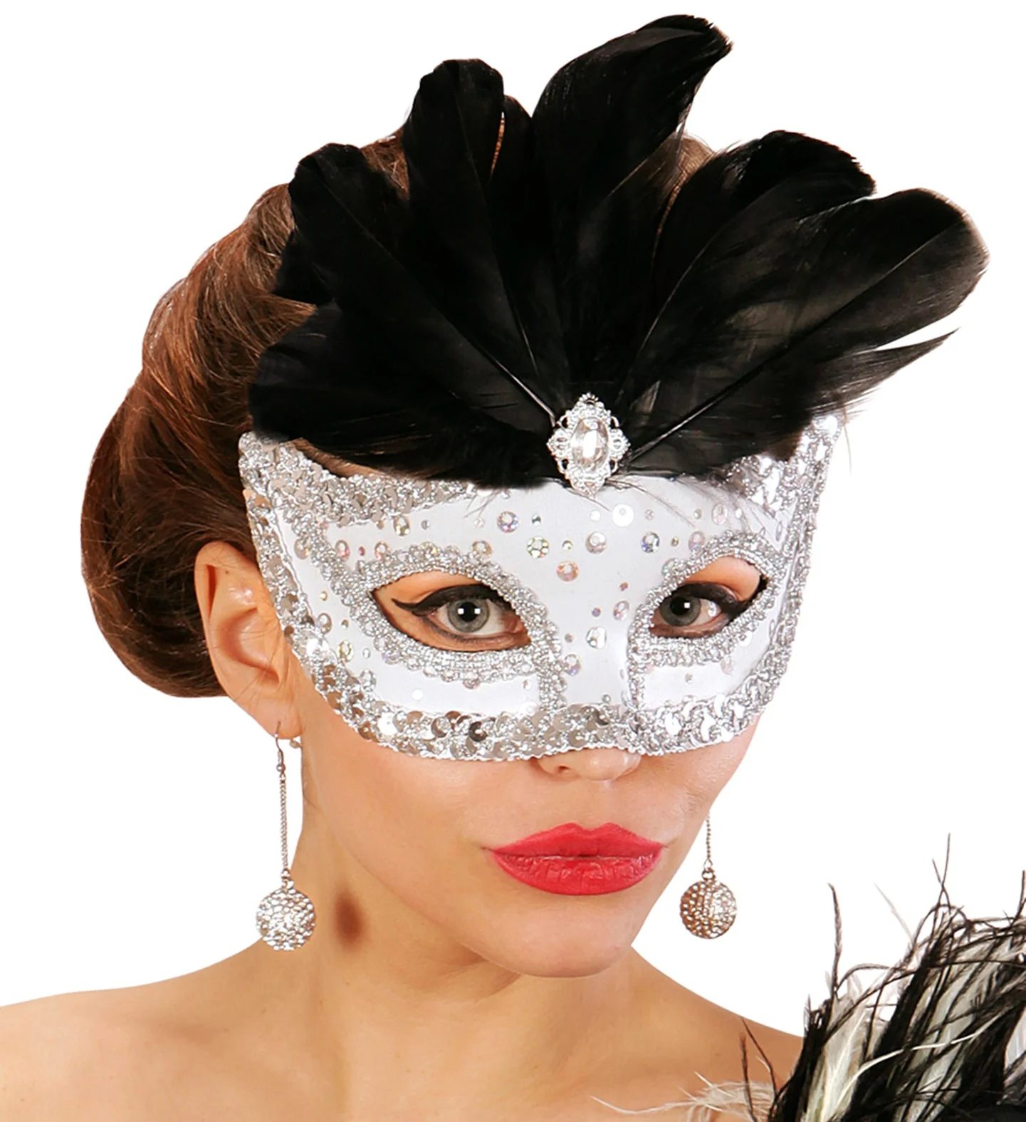 Zilveren oogmasker met zwarte veren - Image 4