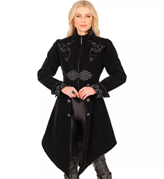 Zwart fluwelen gothic jas dame Vera