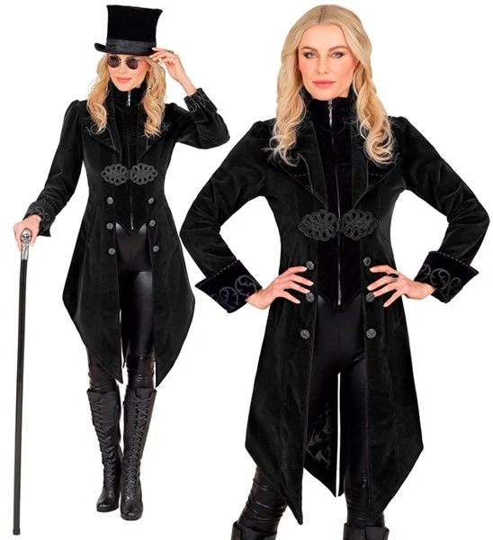 Zwart fluwelen gothic jas dame Vera - Image 3