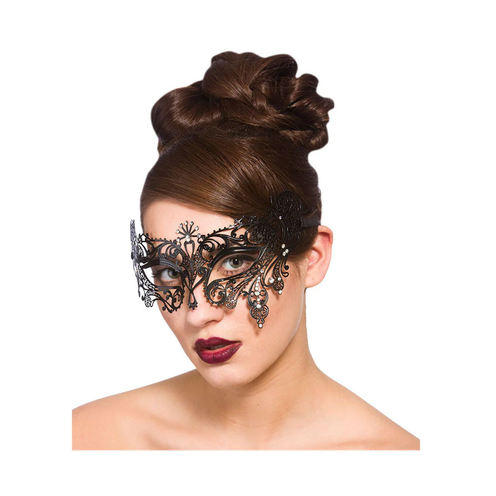 Zwart metalen oogmasker Hilya met nep diamanten