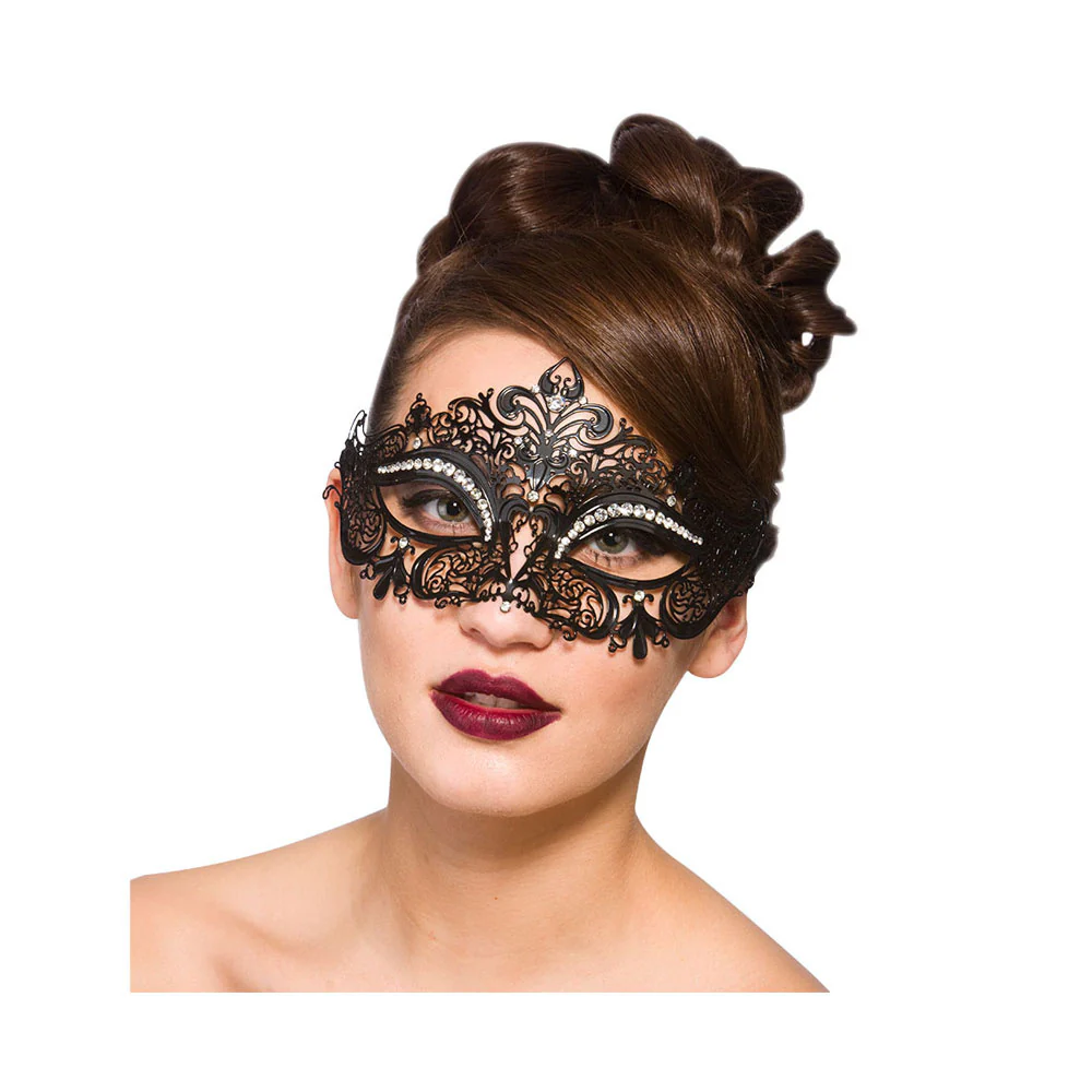 Zwart metalen oogmasker Nikki met nep diamanten