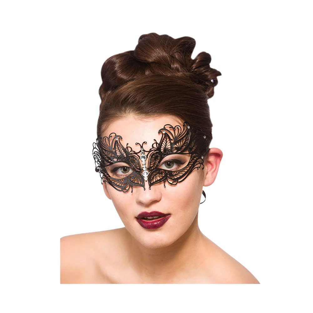 Zwart metalen oogmasker Selina met nep diamanten