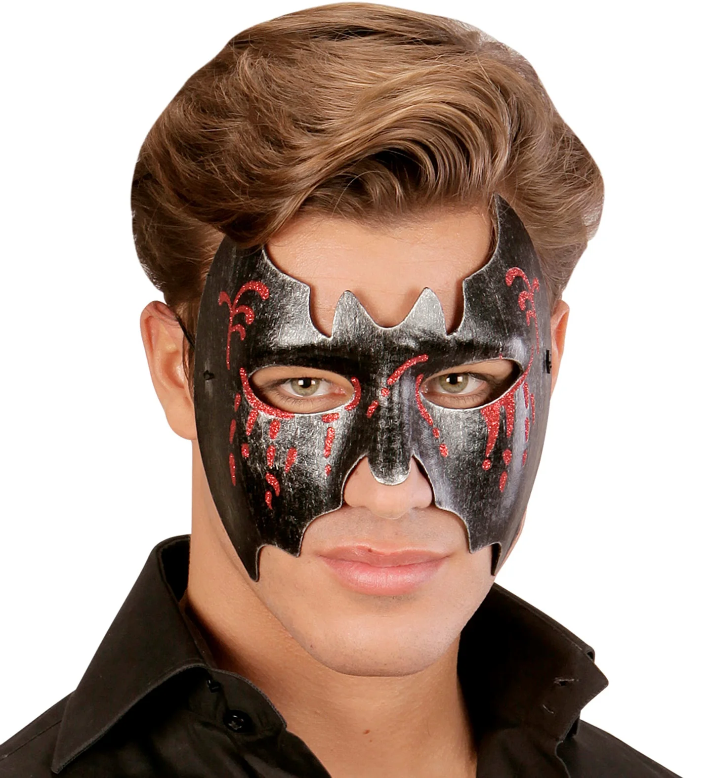 Zwart metallic vleermuis masker voor vampierpakken - Image 3
