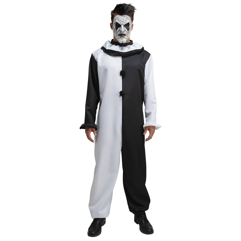 Zwart wit clownspak met masker - Image 2