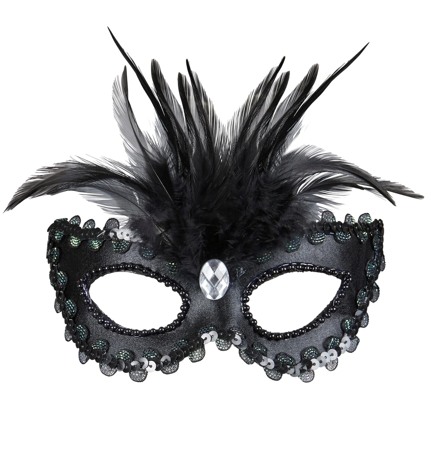 Zwarte baronessen oogmaskers met  veertjes