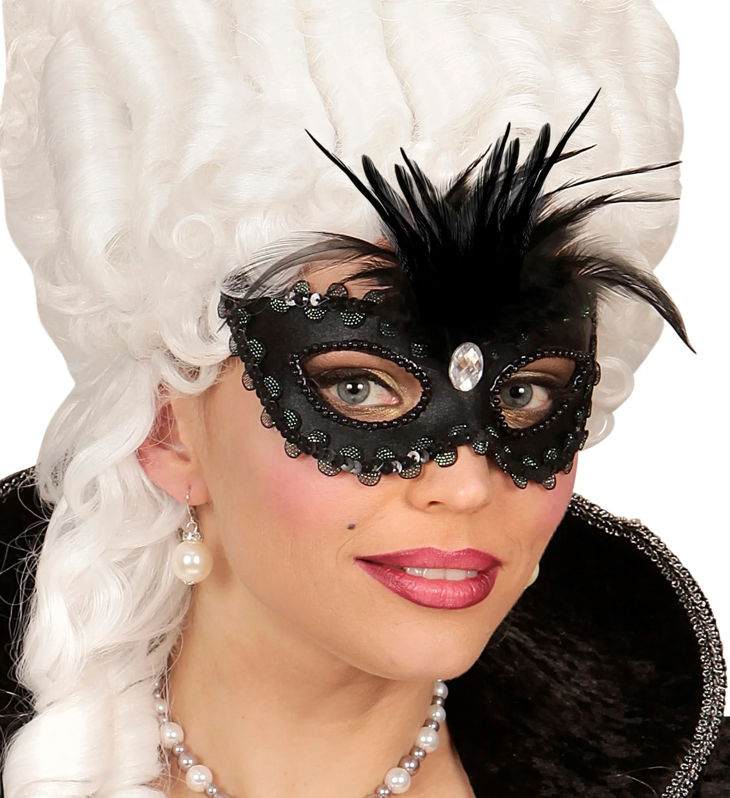 Zwarte baronessen oogmaskers met  veertjes - Image 3