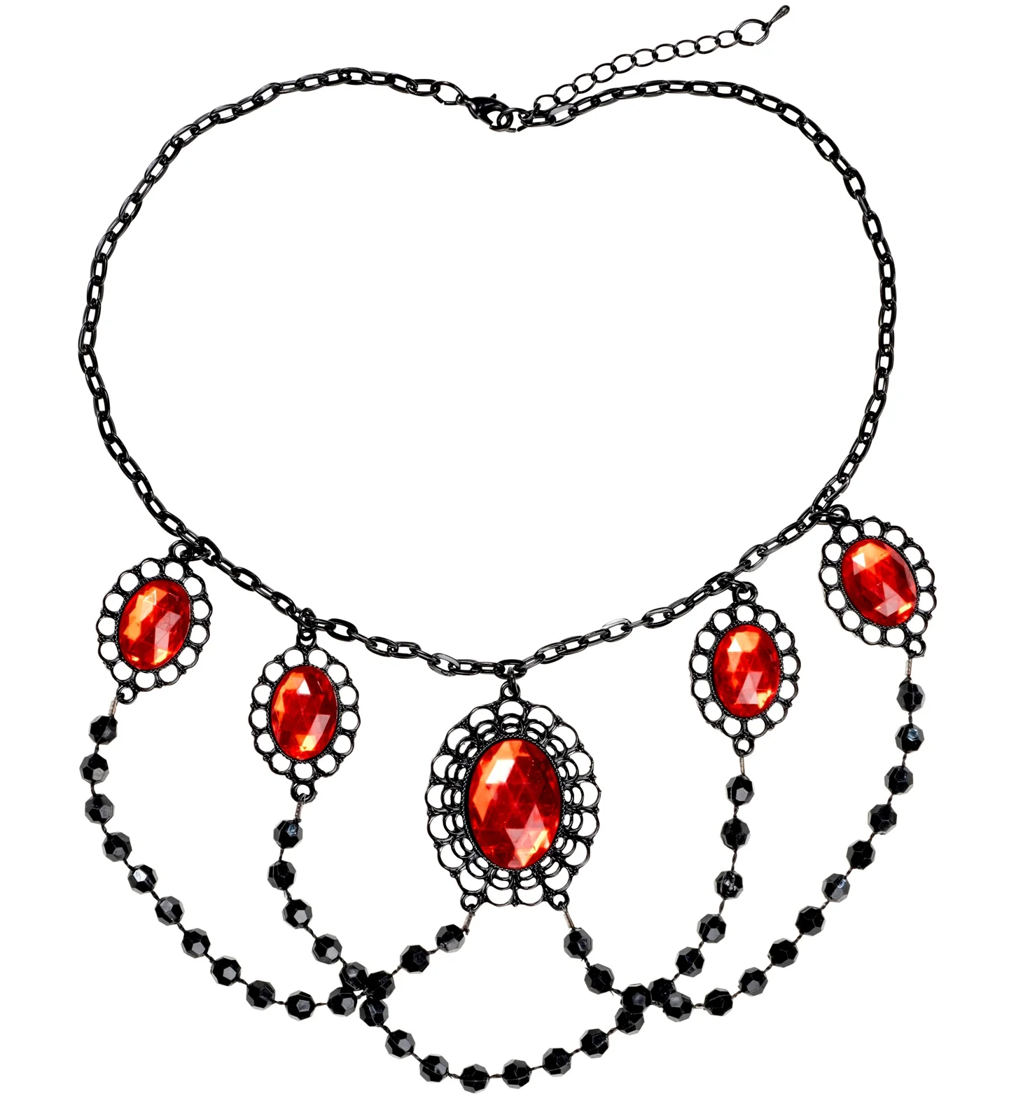 zwarte choker met 5 rode stenen - Image 2