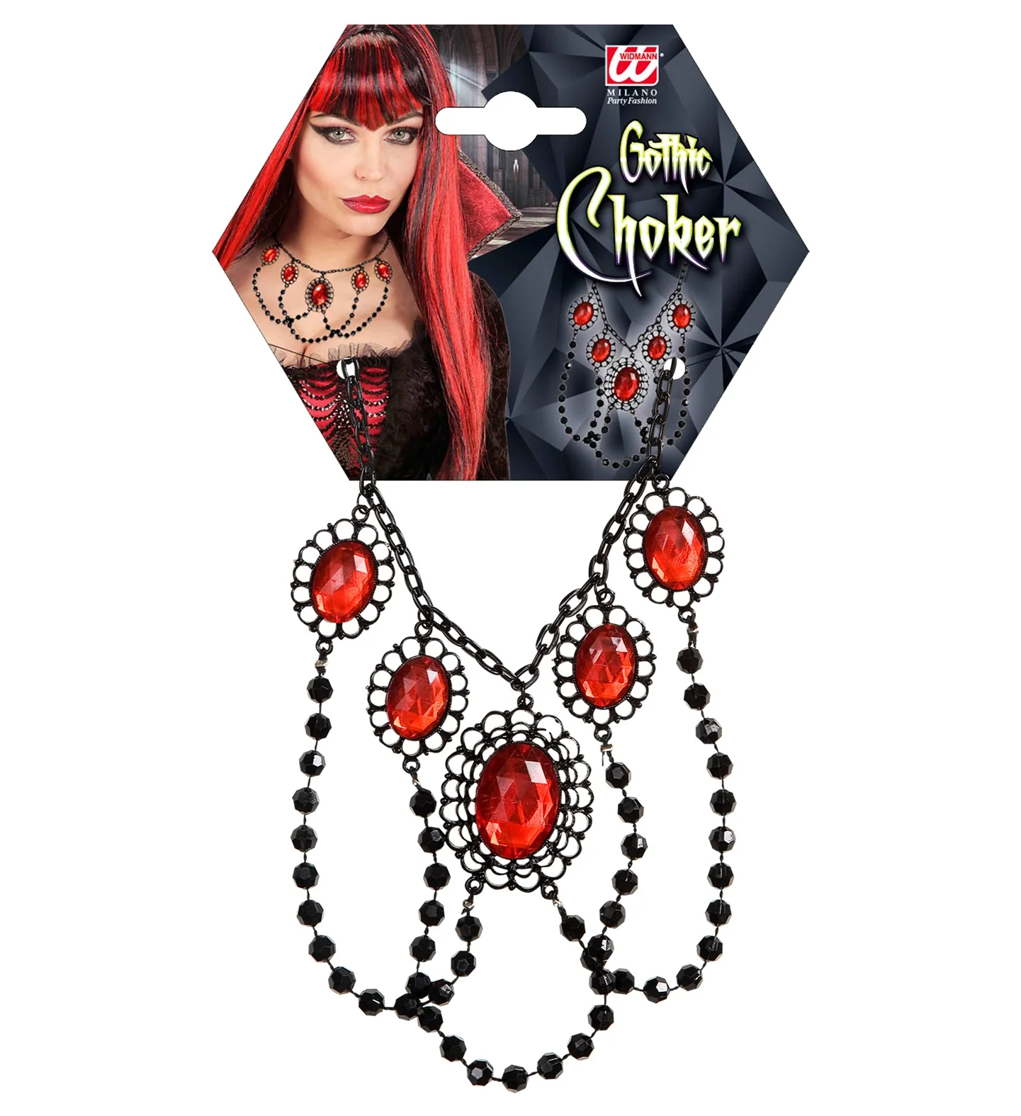 zwarte choker met 5 rode stenen - Image 6