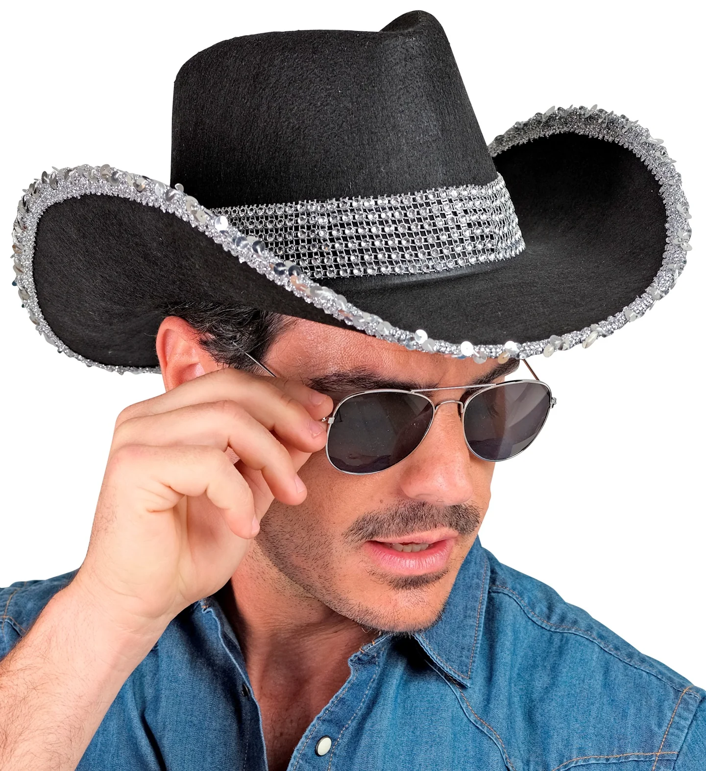 Cowboyhoed zwart bling met steentjes - Image 2