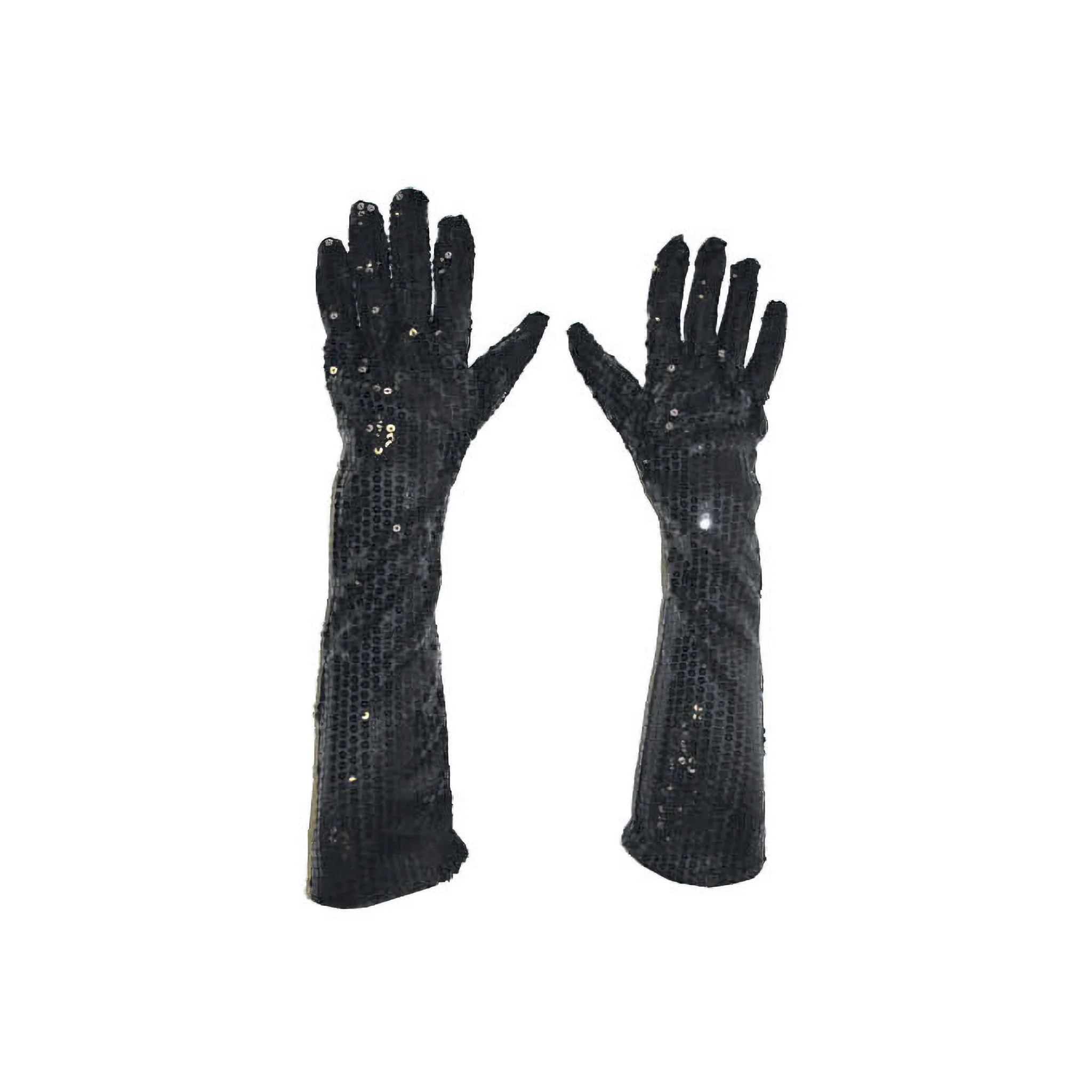 Zwarte glitter handschoenen met pailletten 45cm
