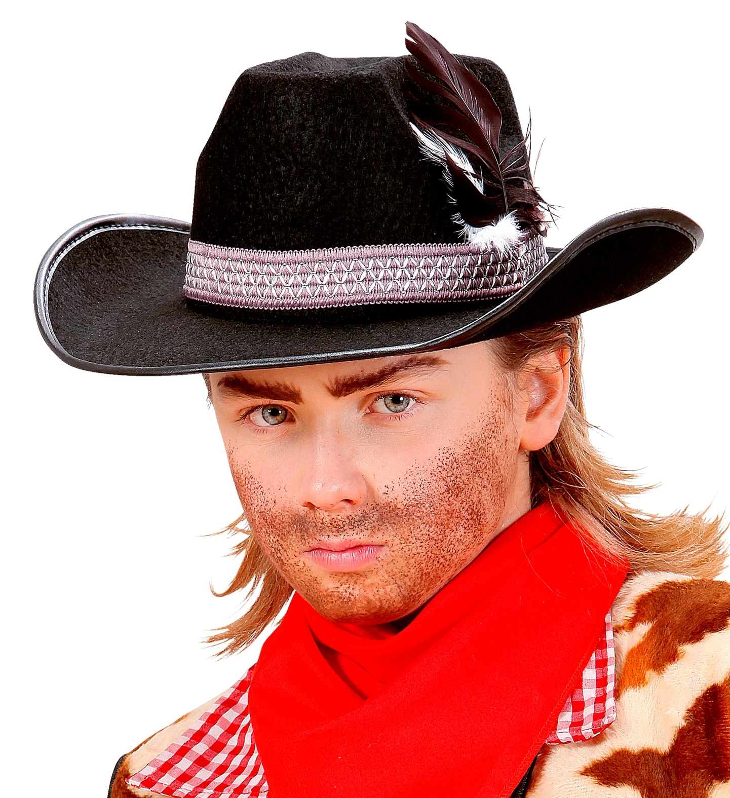 Zwarte kinder cowboyhoed met veren - Image 2