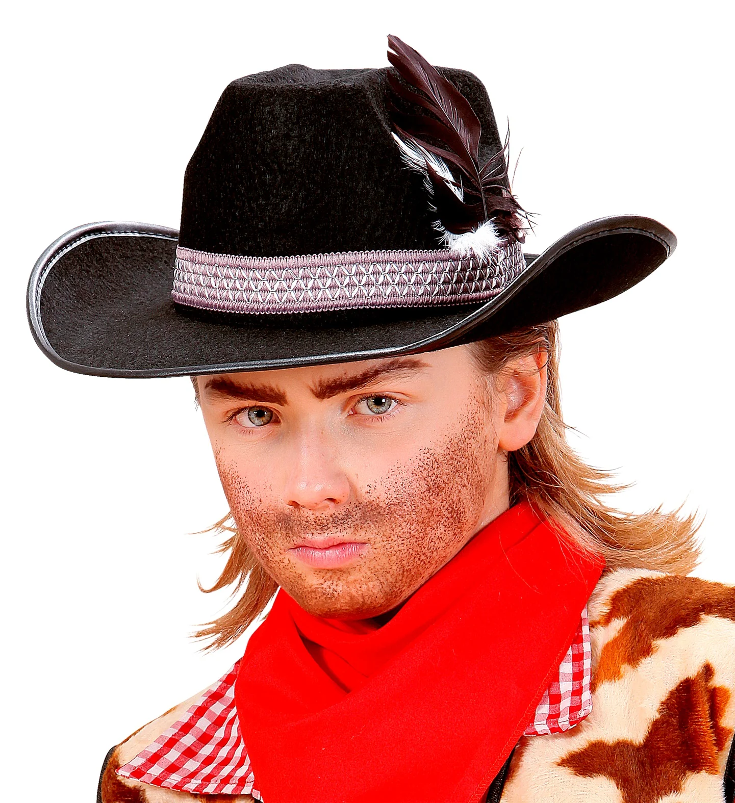 Zwarte kinder cowboyhoed met veren - Image 3
