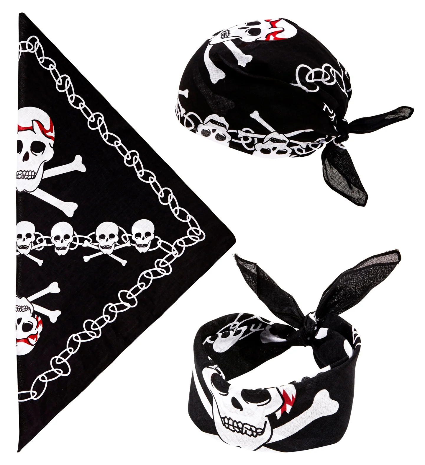 Zwarte piratenbandana met schedels