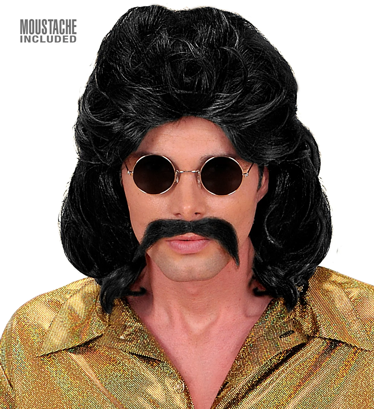 Disco pruik seventies man zwart met snor - Image 2