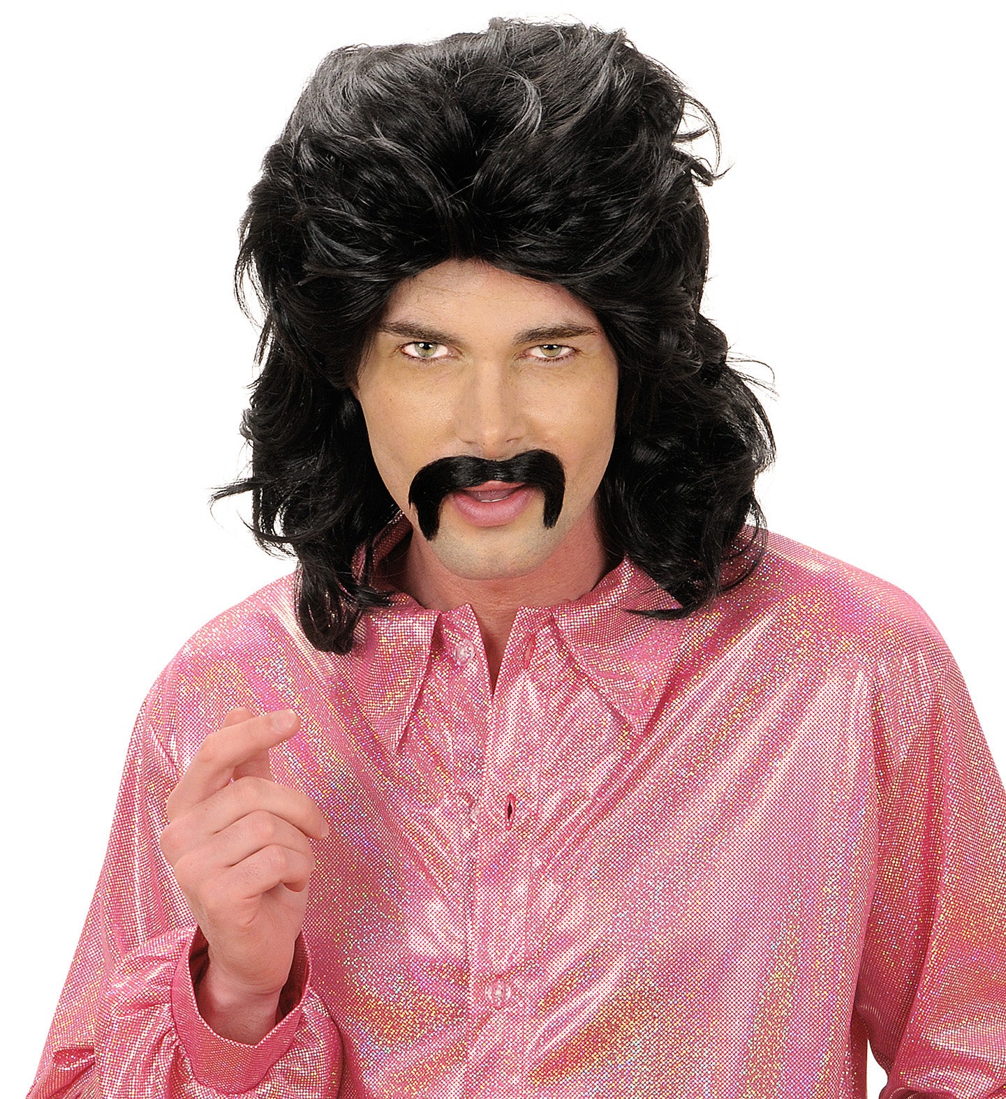 Disco pruik seventies man zwart met snor - Image 3