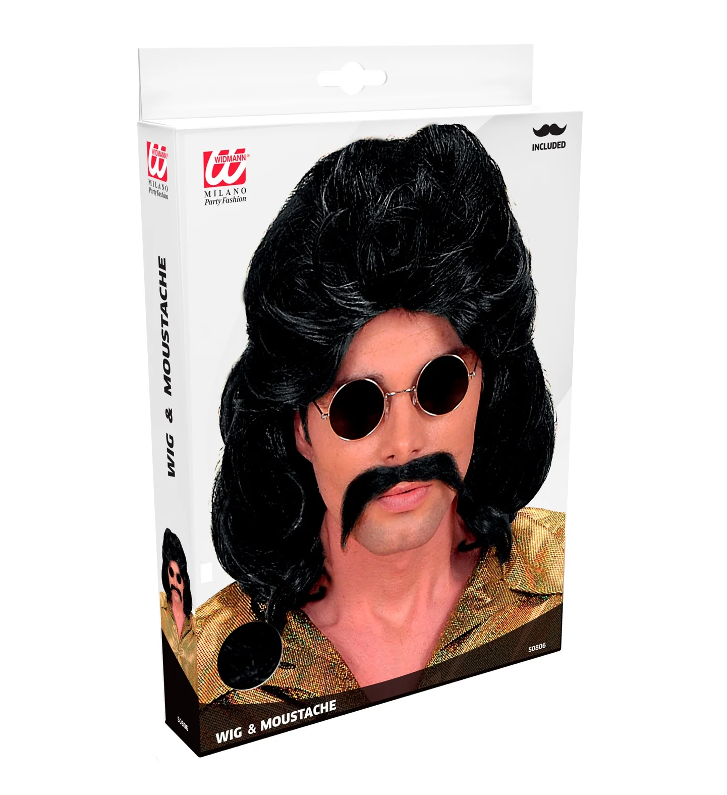 Disco pruik seventies man zwart met snor - Image 4